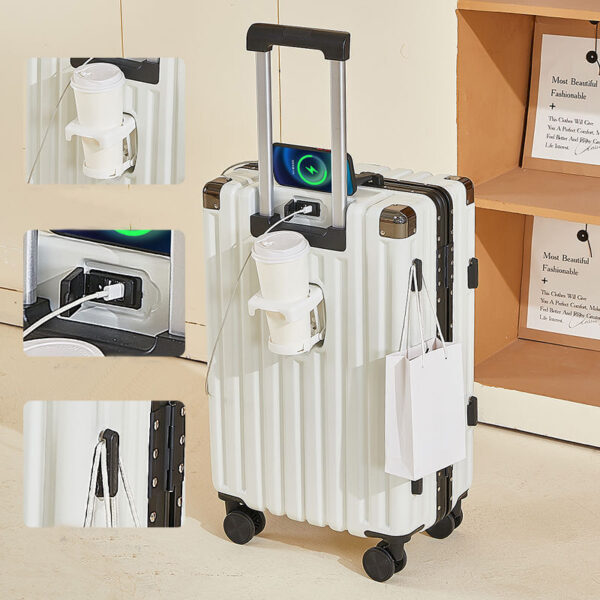 Multifunctional Aluminum Frame Type or Zipper type Suitcase with Cup Holder And USB Port - Image 2