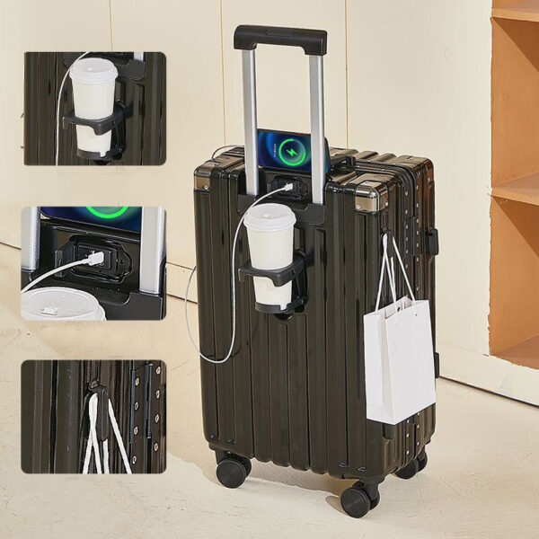 Multifunctional Aluminum Frame Type or Zipper type Suitcase with Cup Holder And USB Port - Image 4
