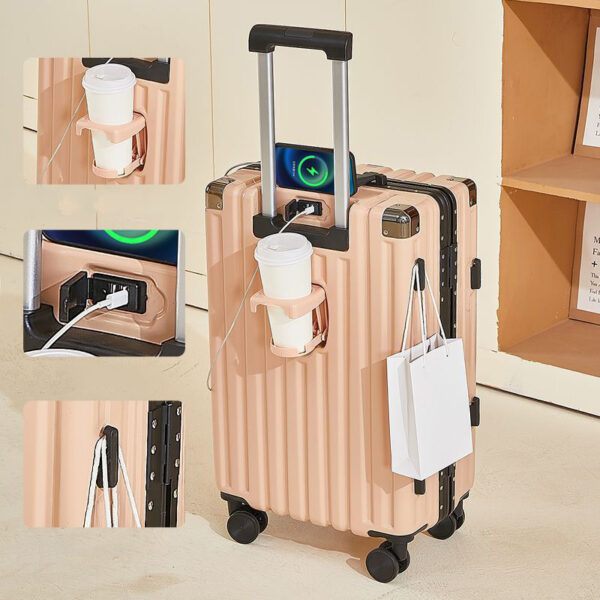 Multifunctional Aluminum Frame Type or Zipper type Suitcase with Cup Holder And USB Port - Image 5