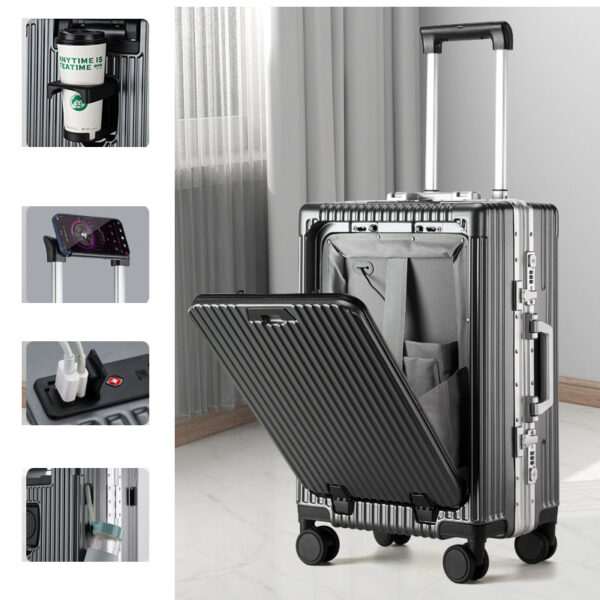 Front Opening Aluminum Frame Type Luggage with Cup Holder USB Port - Image 3
