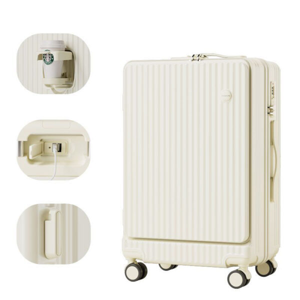 Convenient Front Open Multifunctional Suitcase with Cup Holder USB Port - Image 3