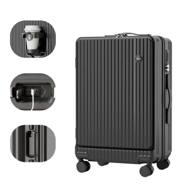 Convenient Front Open Multifunctional Suitcase with Cup Holder USB Port - Image 4