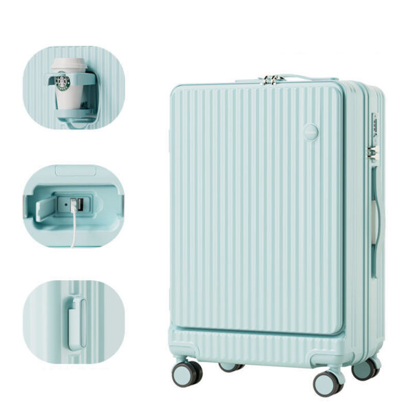 Convenient Front Open Multifunctional Suitcase with Cup Holder USB Port - Image 5