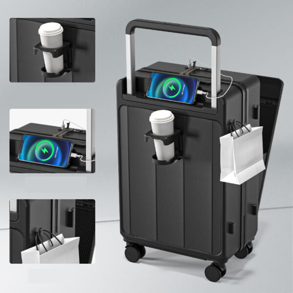 New Fashion Wide Trolley Front Open Luggage with Cup Holder And USB Port - Image 2