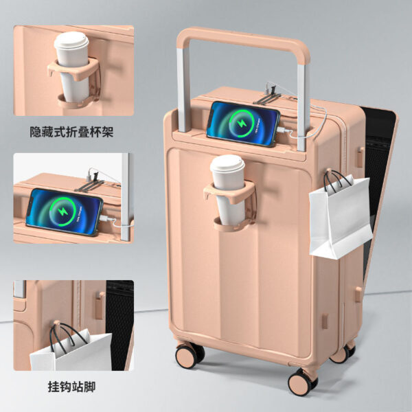 New Fashion Wide Trolley Front Open Luggage with Cup Holder And USB Port - Image 4