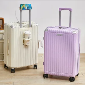 Multi-Functional Hard Shell Travel Trolley-Luggage Suitcase with Cup Holder and USB Port