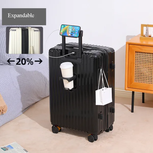 Multi-Functional Hard Shell Travel Trolley-Luggage Suitcase with Cup Holder and USB Port - Image 2