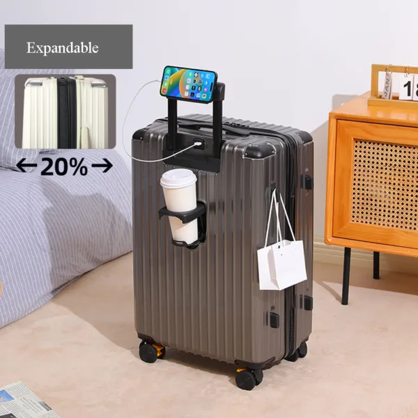 Multi-Functional Hard Shell Travel Trolley-Luggage Suitcase with Cup Holder and USB Port - Image 3