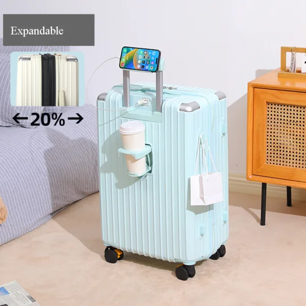Multi-Functional Hard Shell Travel Trolley-Luggage Suitcase with Cup Holder and USB Port - Image 4