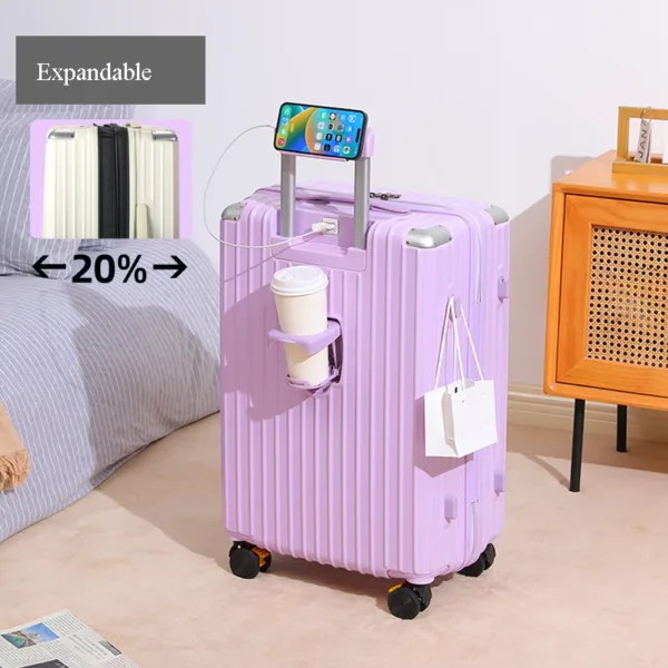 Multi-Functional Hard Shell Travel Trolley-Luggage Suitcase with Cup Holder and USB Port - Image 5