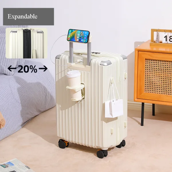 Multi-Functional Hard Shell Travel Trolley-Luggage Suitcase with Cup Holder and USB Port - Image 6