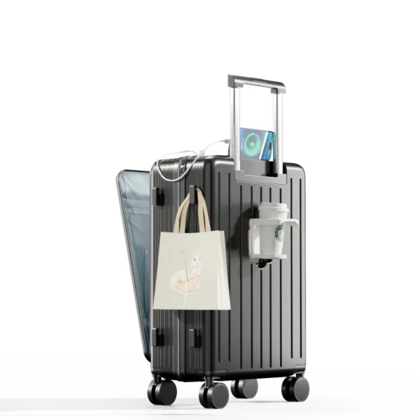 High Quality and Low Price Customization Suitcase with USB Port Cup Holder Universal Spinner Wheels - Image 2