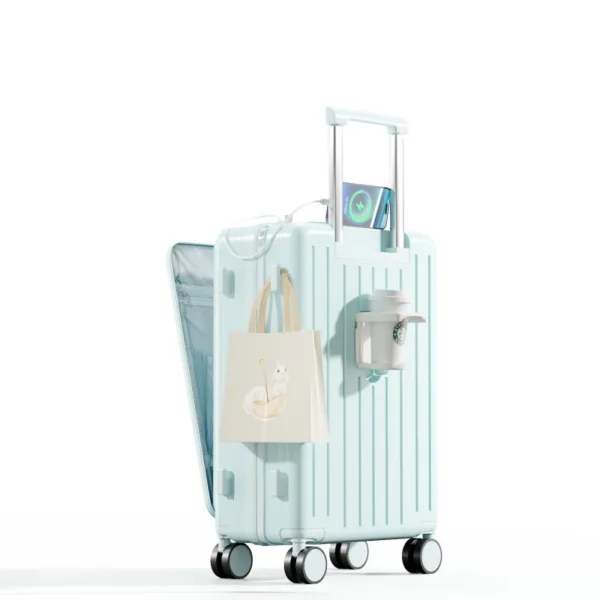 High Quality and Low Price Customization Suitcase with USB Port Cup Holder Universal Spinner Wheels - Image 3