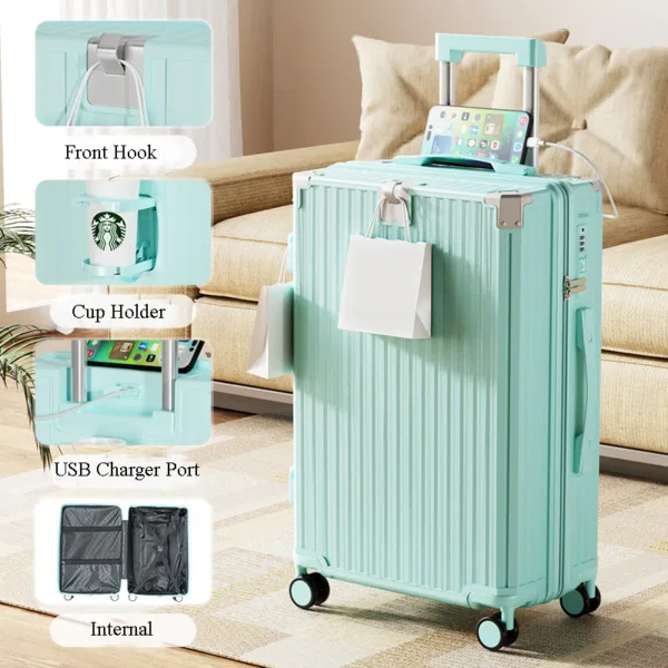 Hot Sale Travel Trolley Luggage Suitcase with Cup Holder Waterproof Hard Shell Travel Suitcase - Image 5