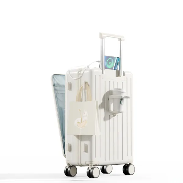 High Quality and Low Price Customization Suitcase with USB Port Cup Holder Universal Spinner Wheels - Image 5