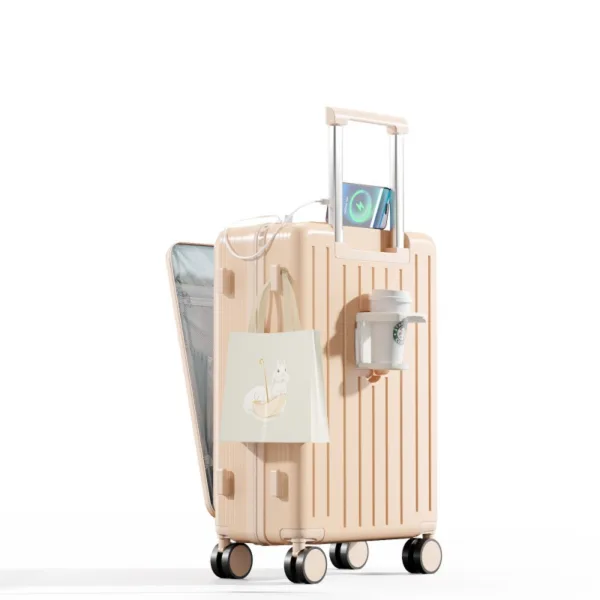 High Quality and Low Price Customization Suitcase with USB Port Cup Holder Universal Spinner Wheels - Image 6