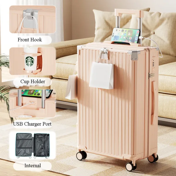 Hot Sale Travel Trolley Luggage Suitcase with Cup Holder Waterproof Hard Shell Travel Suitcase - Image 3