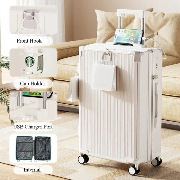 Hot Sale Travel Trolley Luggage Suitcase with Cup Holder Waterproof Hard Shell Travel Suitcase - Image 2