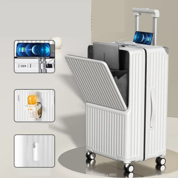 ABS PC Travel Suitcase Set Front Half Part Open Trolley Luggage Cup Holder Design - Image 2