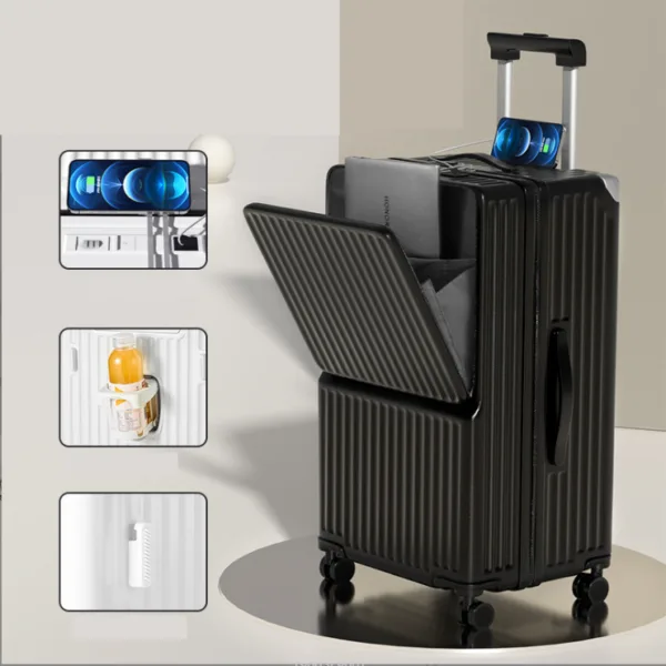 ABS PC Travel Suitcase Set Front Half Part Open Trolley Luggage Cup Holder Design - Image 3
