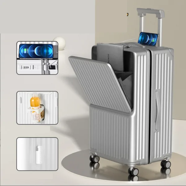 ABS PC Travel Suitcase Set Front Half Part Open Trolley Luggage Cup Holder Design - Image 4