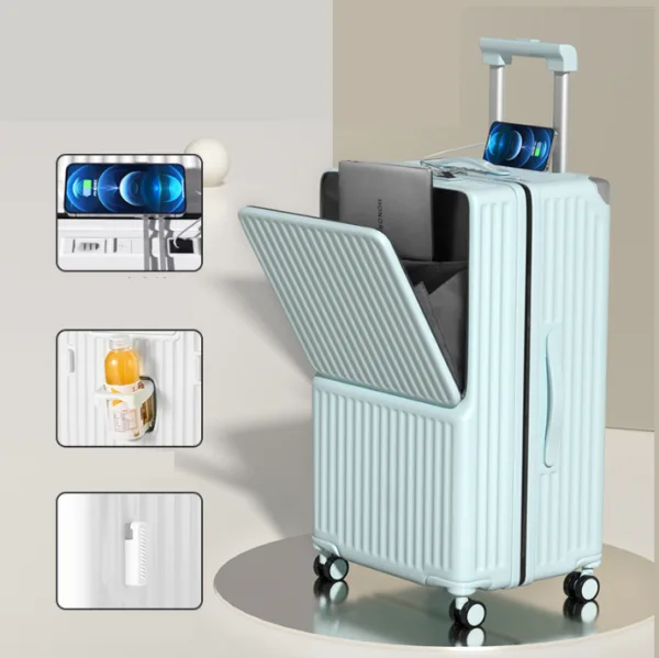 ABS PC Travel Suitcase Set Front Half Part Open Trolley Luggage Cup Holder Design - Image 5